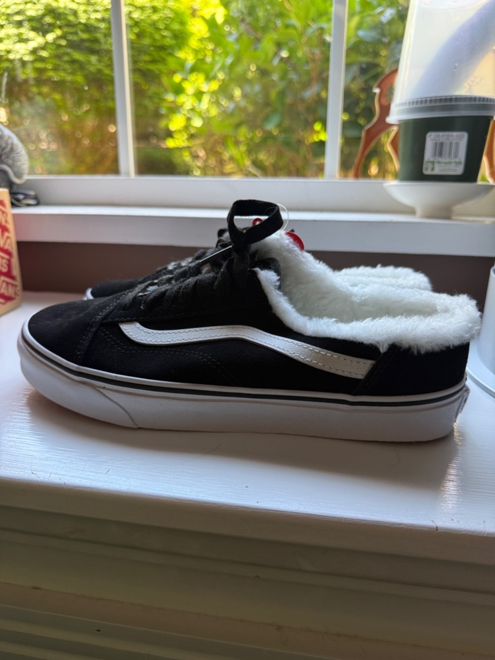 Vans Black & White Sherpa-Lined Slip-On Mules